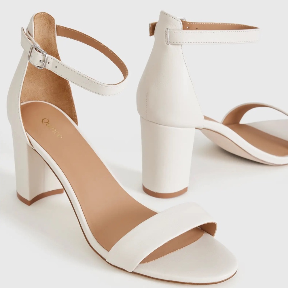 Quince Italian Leather 65mm Nude Ankle Strap Strappy Block Heel Sandals Size 8